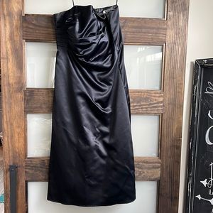 Strapless satin midi dress